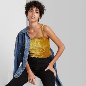 Wild Fable Gold Velvet Smocked Cropped Tank Top